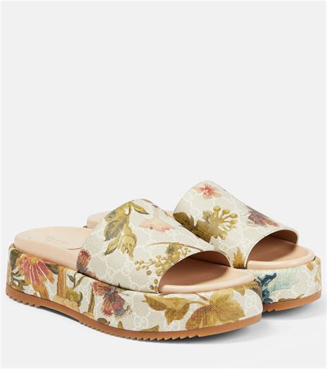 gucci shoes floral design|Gucci floral platform slides.